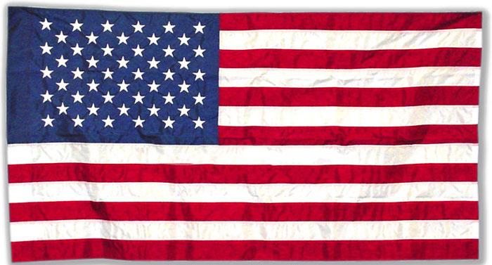 American flag made of polyester with Guardian™ sleeve, displayed in a clear view, showcasing vibrant colors and fabric texture.