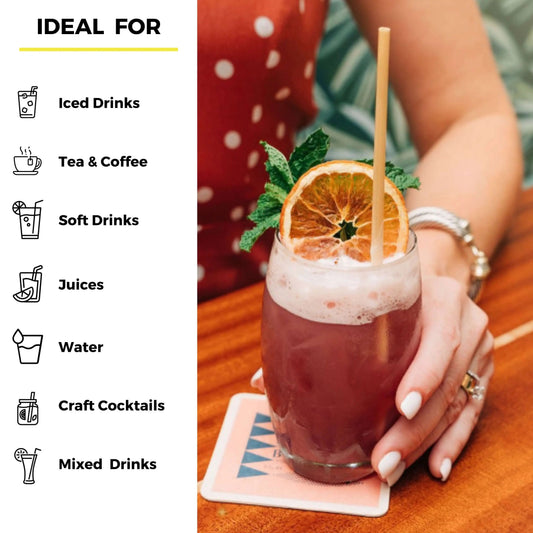 Holy City Straw Company 7.9-inch tall wheat drinking straws and stirrers, natural eco-friendly reusable beverage accessories.