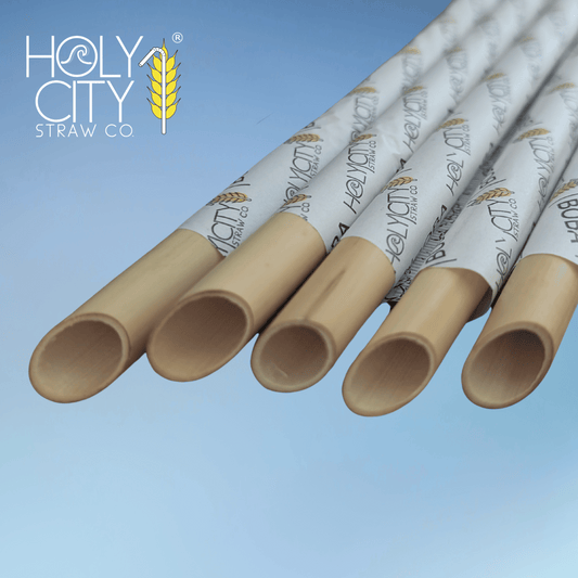 Holy City Straw Company 7.9-inch wrapped boba reed straws, reusable drinking straws perfect for bubble tea and beverages.