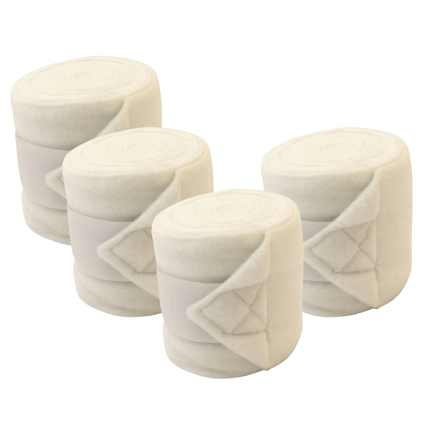 Set of four Horse Sense fleece polo wraps for horses, reusable leg wraps from Jeffers, shown laid flat on a white background.
