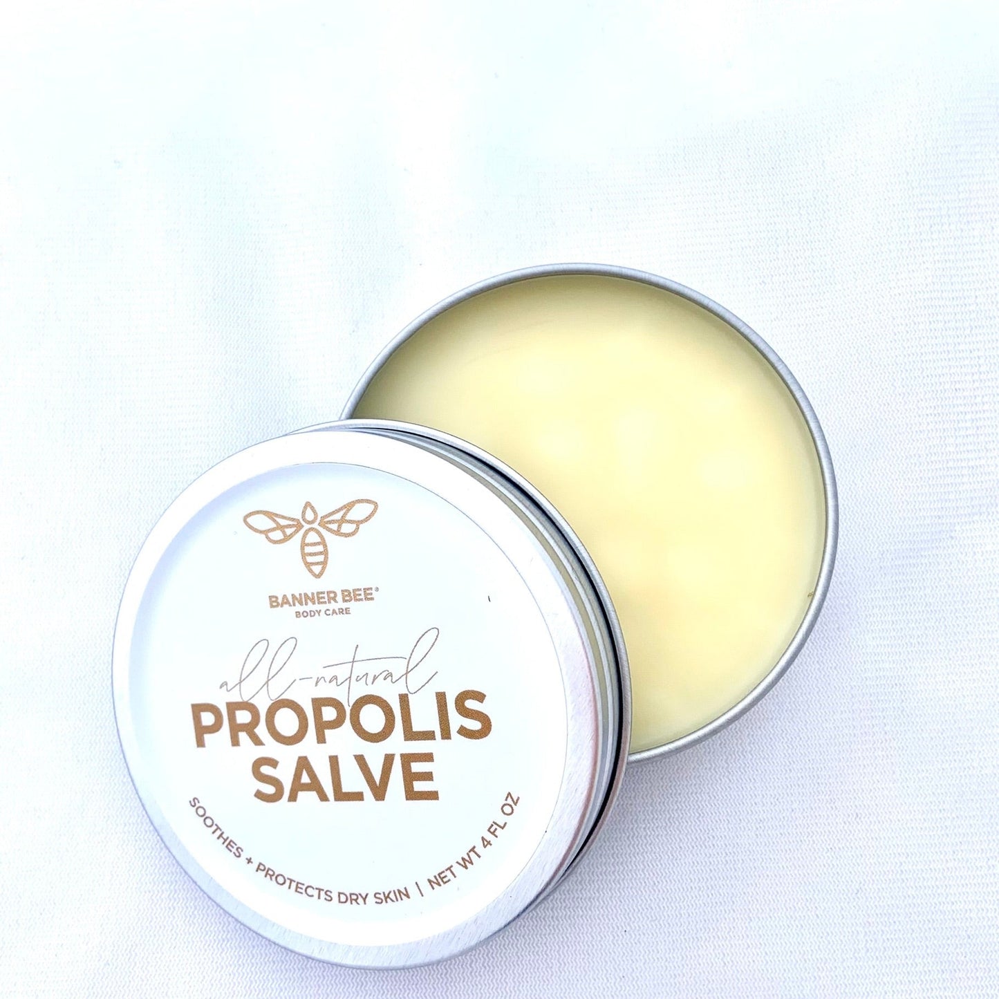 Propolis salve for hands and body by BannerBee, natural body care product with soothing, nourishing ingredients.