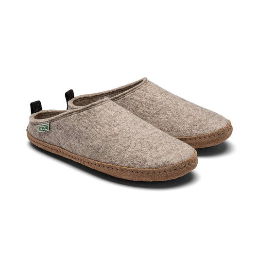 Kyrgies indoor wool slides in neutral colors, featuring soft wool material and slip-on design for comfortable indoor wear.