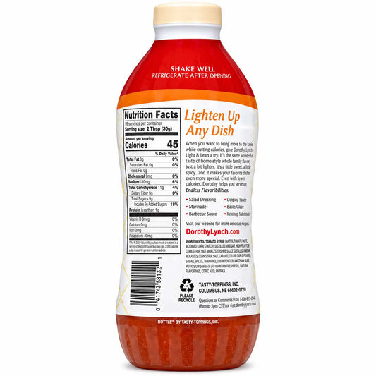 Light and Lean Dorothy Lynch Salad Dressing in a 32 oz gluten-free bottle, featuring creamy texture and classic flavor.