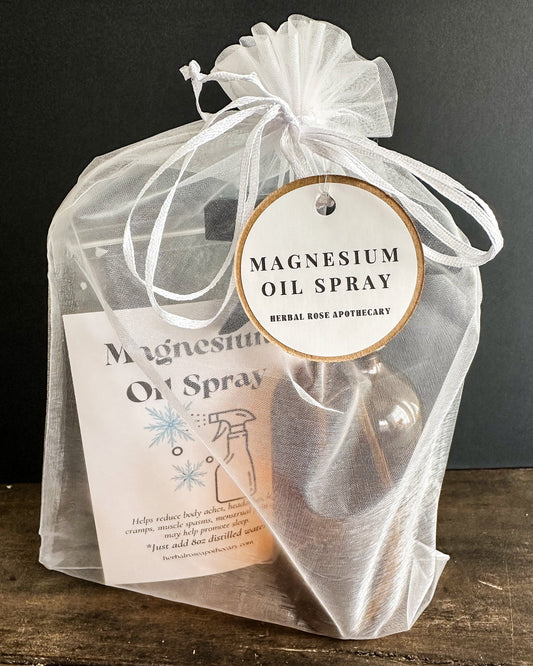 Herbalroseapothecary DIY magnesium oil spray apothecary kit with spray bottle and ingredients for relaxation and muscle relief