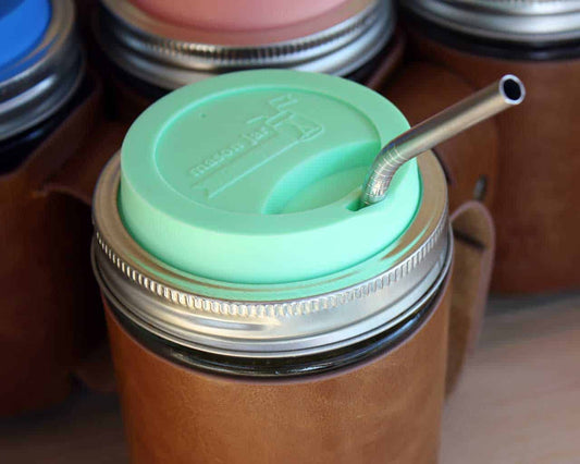 Six thin, bent stainless steel straws for mason jars, featuring the Mason Jar Lifestyle branding, displayed on a white background.