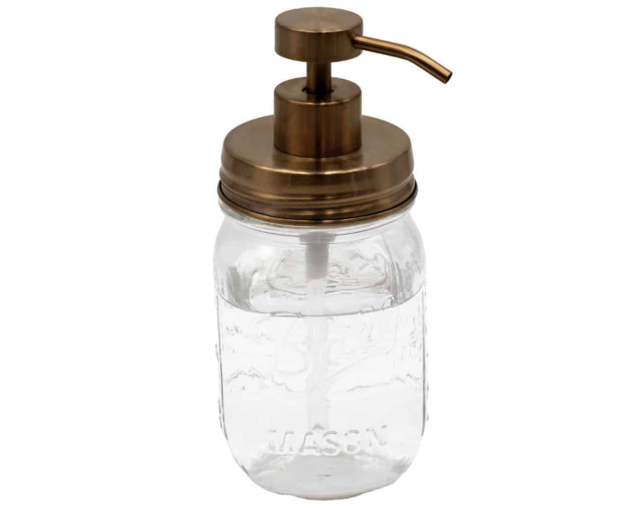 Rose gold soap pump lid kit for regular mouth Mason jars by Mason Jar Lifestyle, featuring a sleek design and easy-to-use pump mechanism.