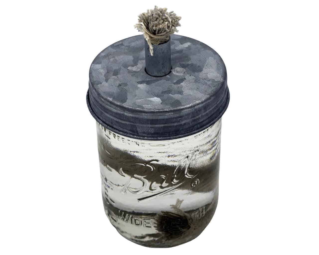 Galvanized metal lid for Mason Jar Lifestyle tiki torch oil lamp, designed for regular-mouth mason jars.