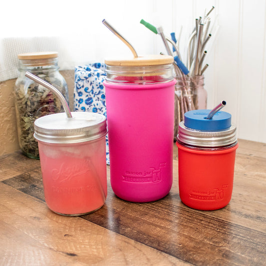 Six stainless steel bent straws for mason jars, ideal for drinks and smoothies, with a thin, durable, rust-proof design.