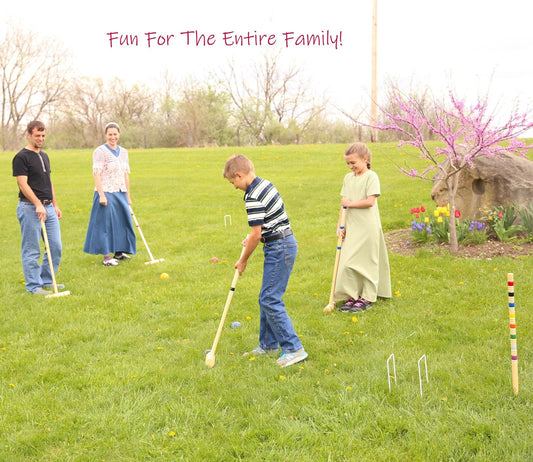 Deluxe 8-player croquet game set with wooden holder and carry bag, outdoor backyard game by AmishToyBox.com