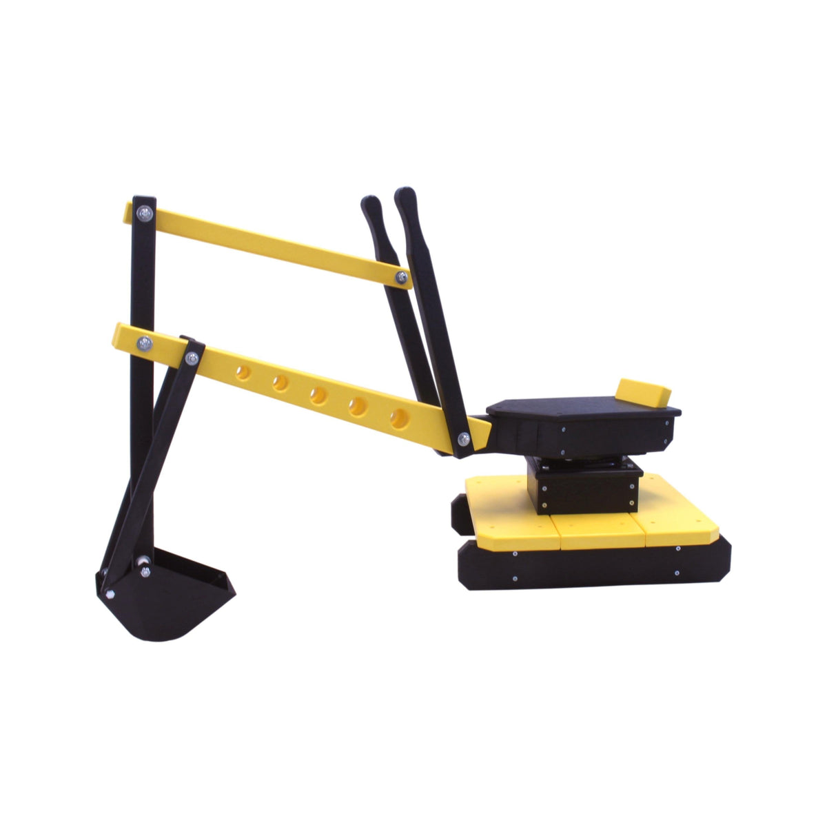 AmishToyBox.com sand digger excavator toy with movable levers and metal digging bucket, perfect for imaginative play.