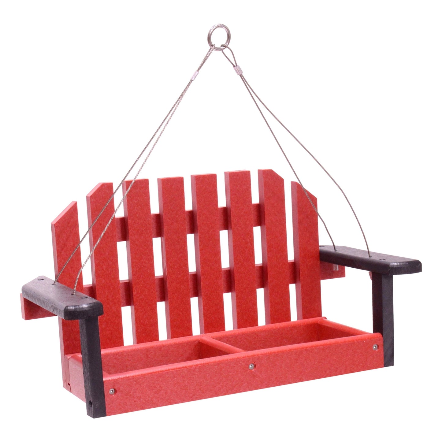 Amish-made porch swing bird feeder made of eco-friendly poly lumber, hanging decorative bird feeder with a classic swing design