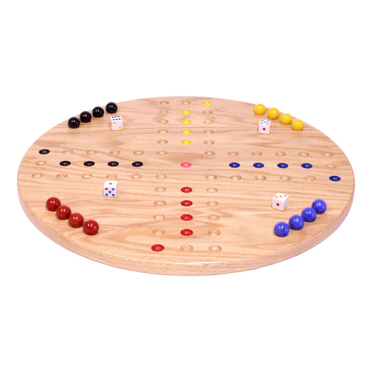 Round Aggravation game board set made of solid oak wood, featuring a double-sided design for classic wooden game play.