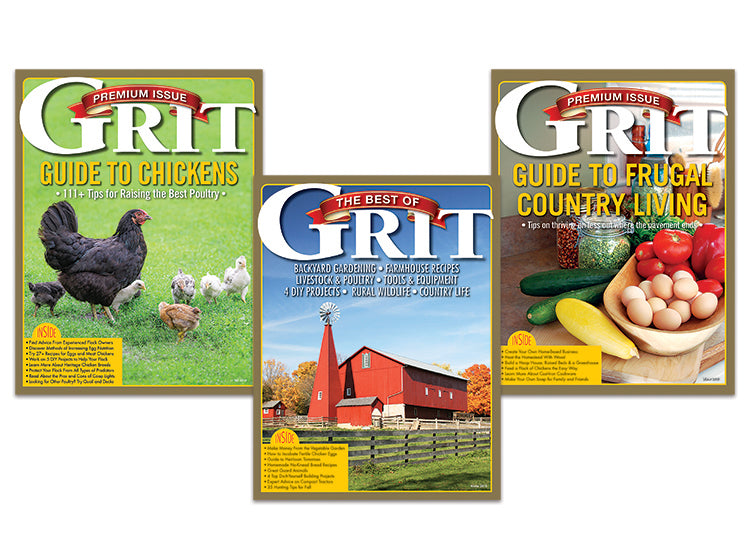 Mother Earth News Grit Premium Country Living Collection magazines with rustic rural lifestyle and homesteading tips.