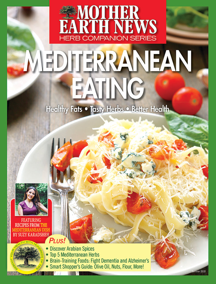 Mother Earth News Herb Companion Series magazine featuring Mediterranean eating with herbal recipes and gardening tips.