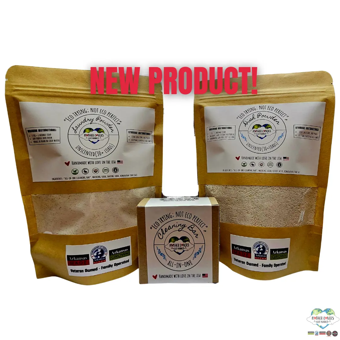 Mother Lovers Eco Market Mother Lovin Home Cleaning Starter Kit with natural, eco-friendly cleaning products in a set of bottles and containers.