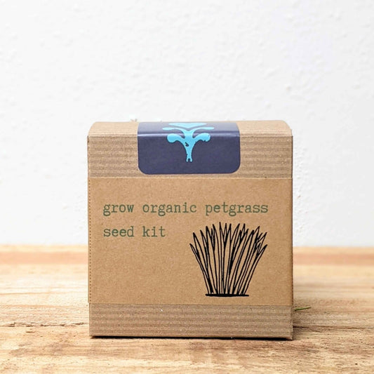 Organic Petgrass Grow Kit with sprouting seeds by Plantflix, showing green petgrass ready for pets to enjoy.