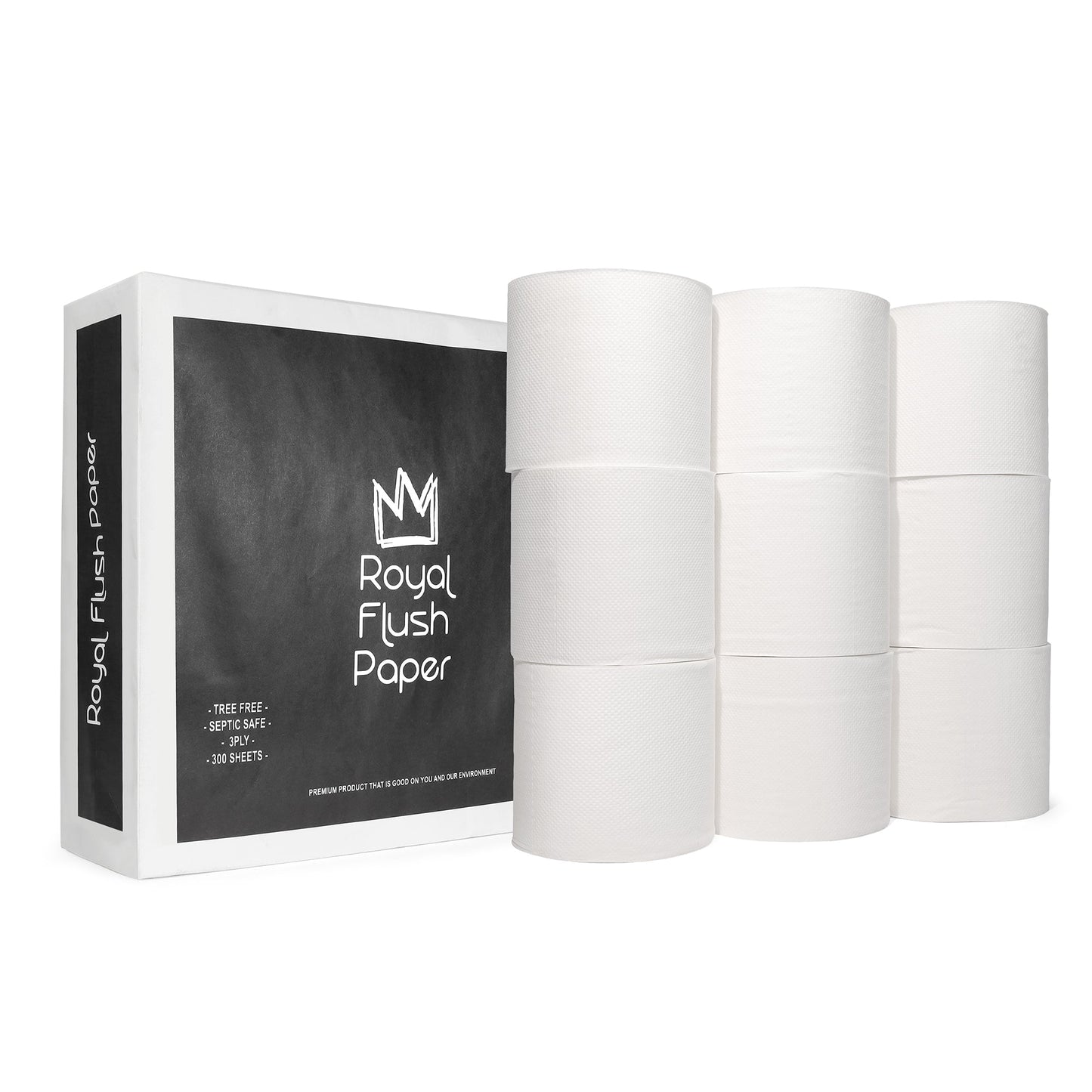 Royal Flush Paper premium bamboo toilet paper, 45-roll box with 5 packs of 9, soft and eco-friendly bamboo toilet tissue.