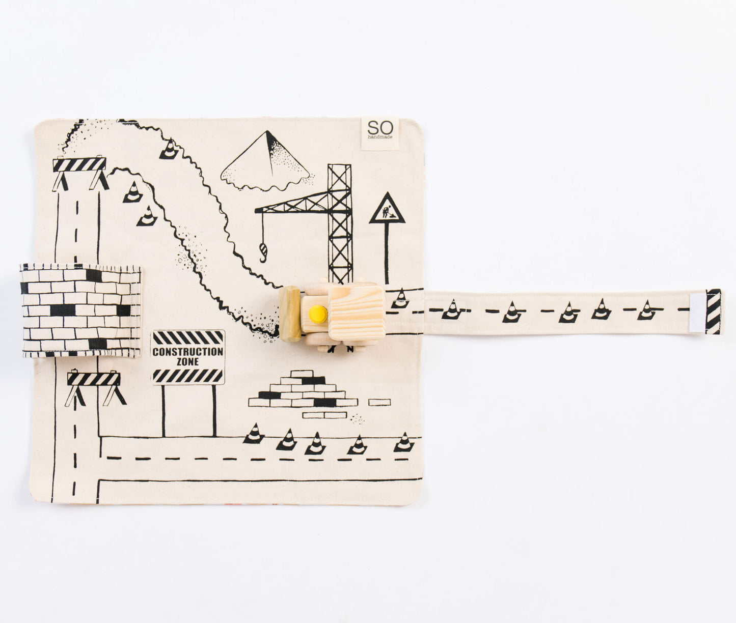 Construction playmat by So Handmade Shop featuring colorful construction vehicles and building sites for kids' imaginative play.
