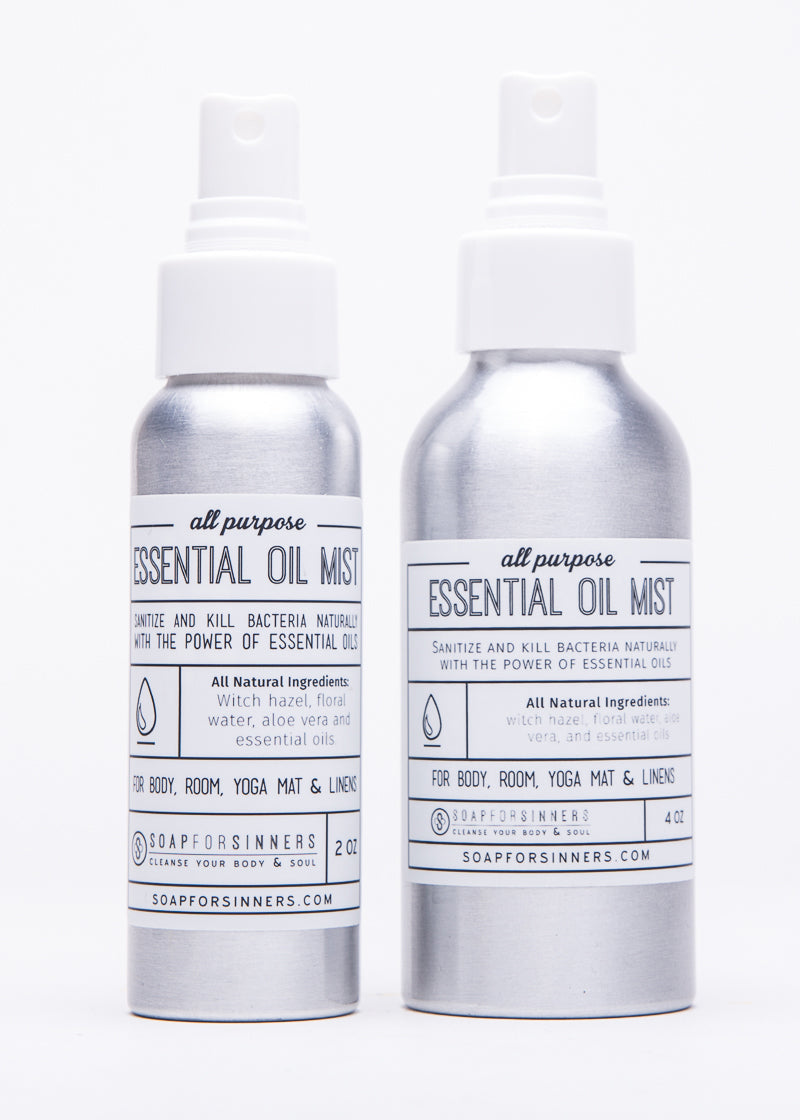 Soap for Sinners 2 oz essential oil mist bottle, featuring a clear glass container with a spray nozzle and label design.