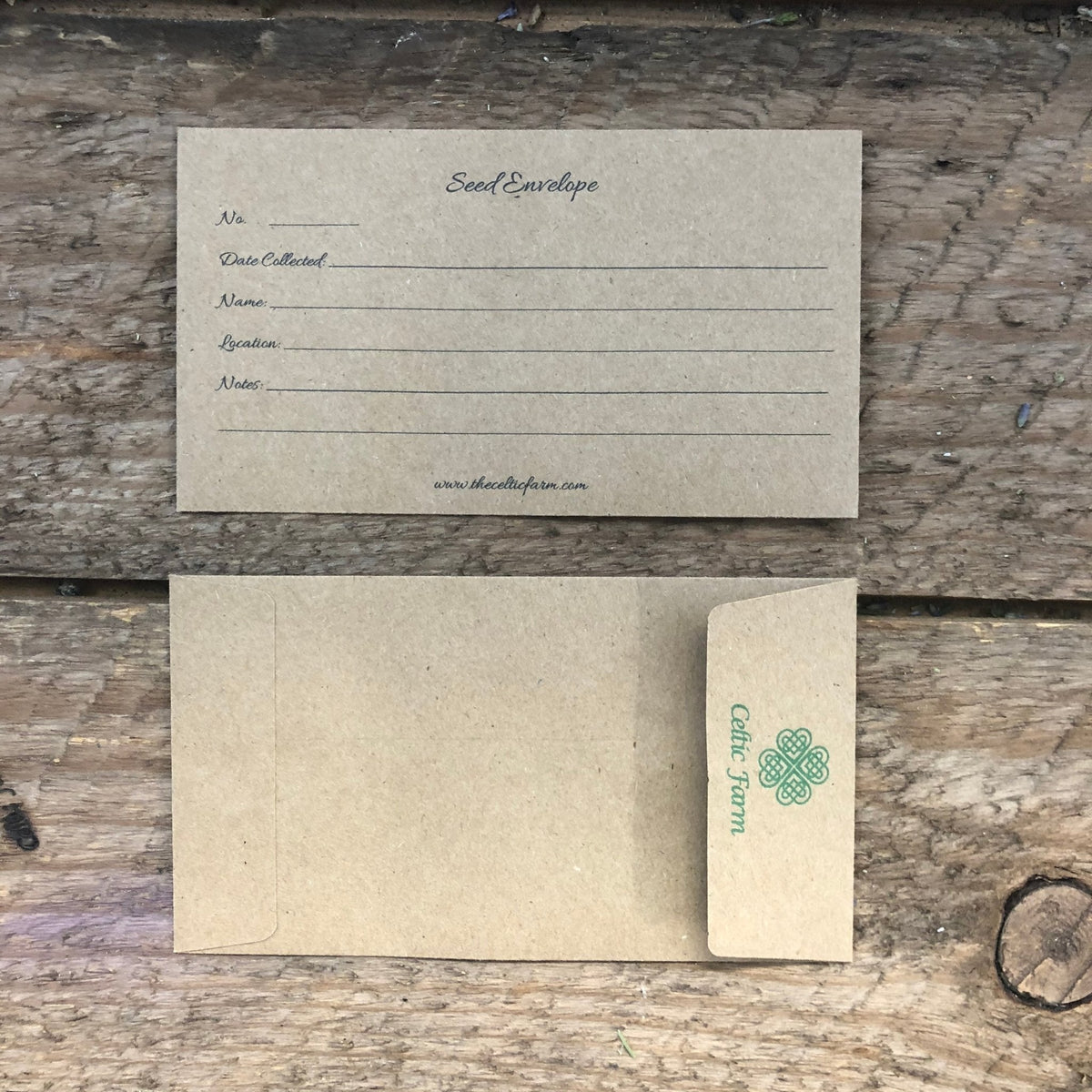 Set of 20 seed envelopes from The Celtic Farm for storing seed collections, featuring natural paper design and secure closures.