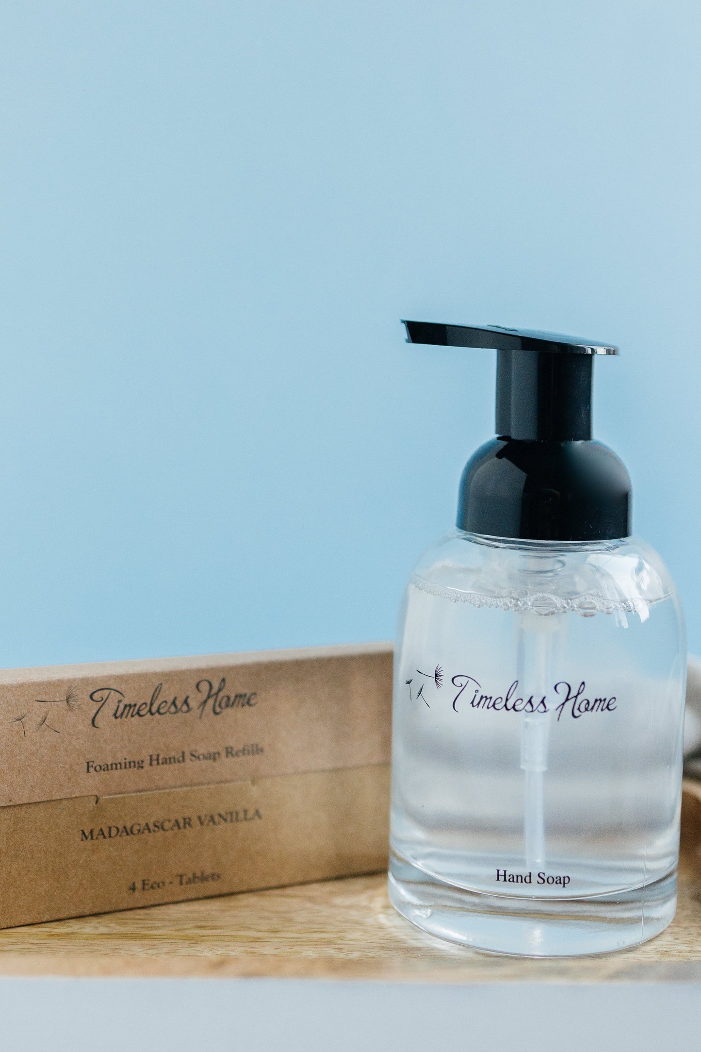 Timeless Organics Skin Care Eco Tab hand soap refill pack with Bulgarian lavender scent, eco-friendly and biodegradable packaging.