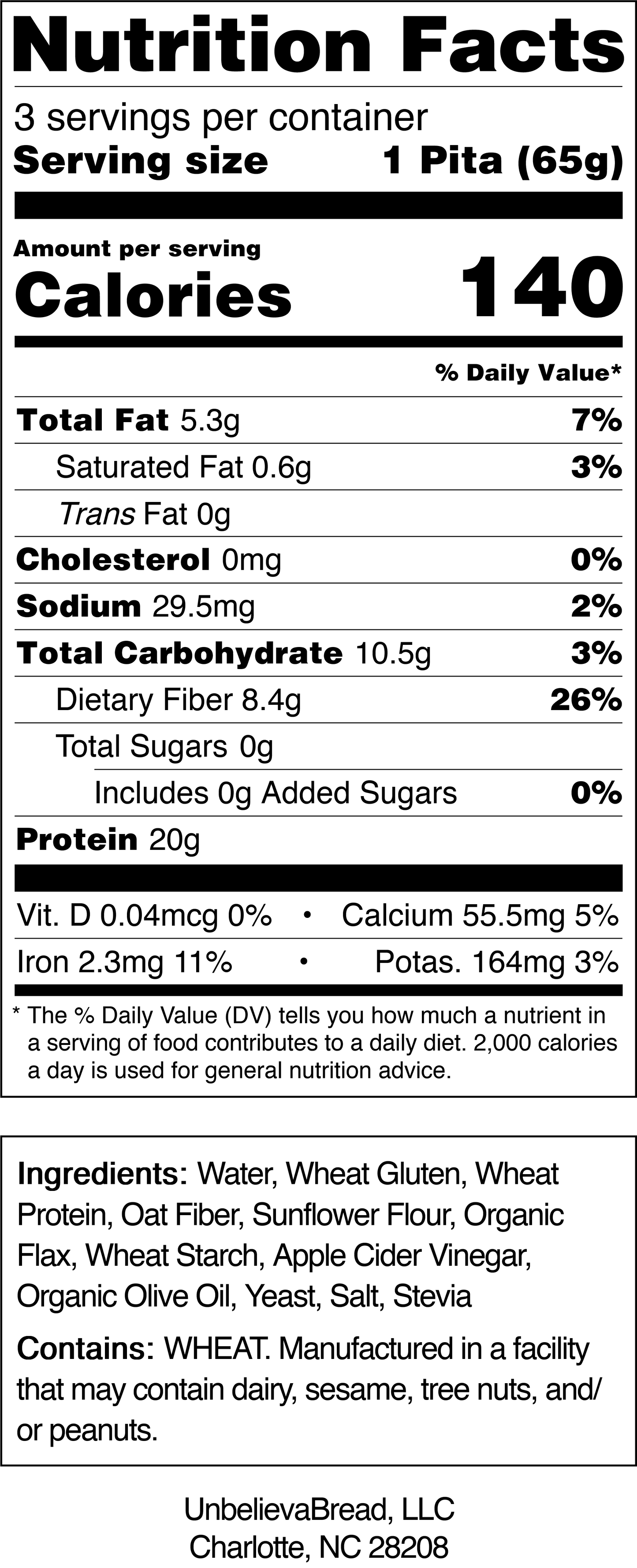 Two bags of Unbelievabuns UnbelievaPitas, high protein low-carb pitas, showing the product packaging and bread inside