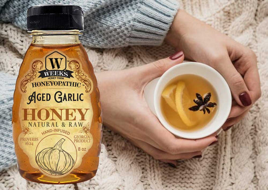 Weeks Honey Farm Reishi Mushroom vitamin supplement in a jar, natural honey-based health and wellness product from Weeks Honey Farm.
