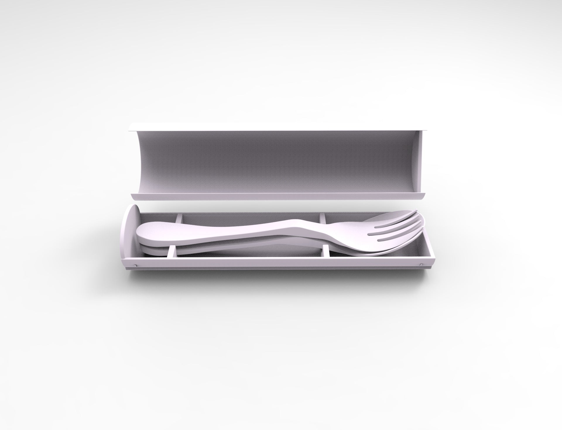 Knork Eco 8-piece flatware set with forks, knives, spoons, and a carry case, made of sustainable materials.