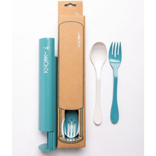 Knork Eco 3-piece travel set of bamboo flatware including fork and cutlery, eco-friendly and sustainable silverware for travel.