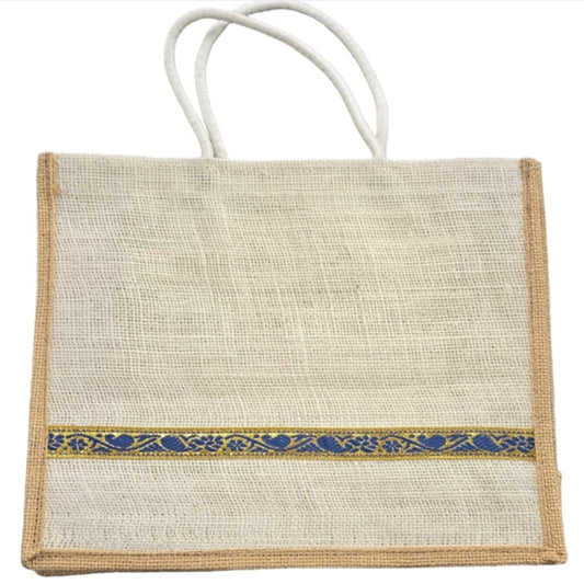 Vintage style MicRic jute cotton tote bag with large pocket, perfect for shopping and casual use.