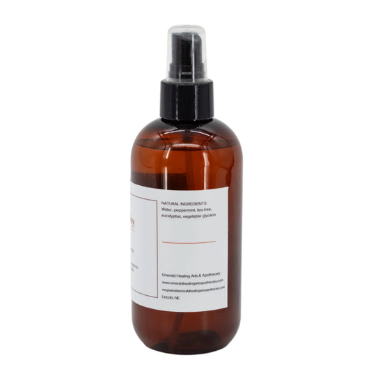 So Fresh So Clean aromatic mist and bug repellent in 8 oz bottle by Emerald Healing Arts & Apothecary, featuring natural botanical ingredients.