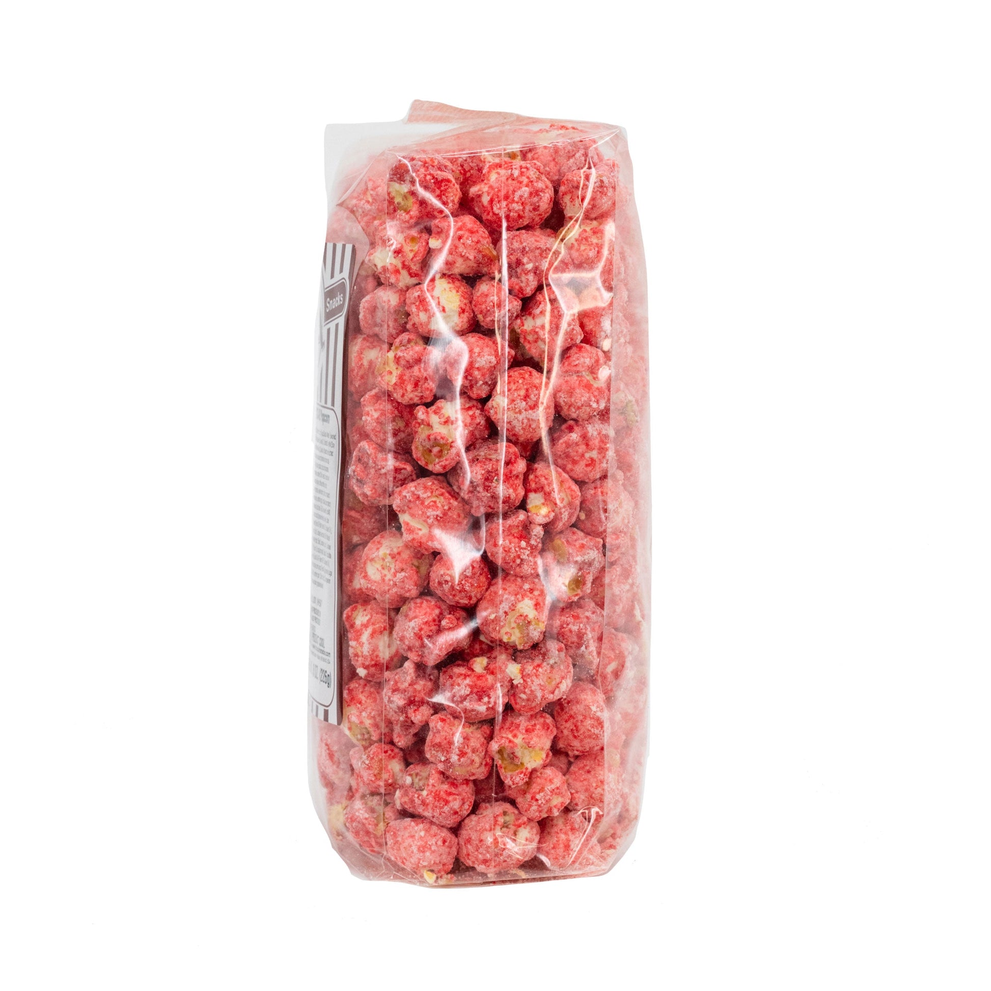 Strawberry Shortcake flavored popcorn in an 8 oz bag from HR Poppin' Snacks, featuring vibrant popcorn with strawberry and cake flavor accents.