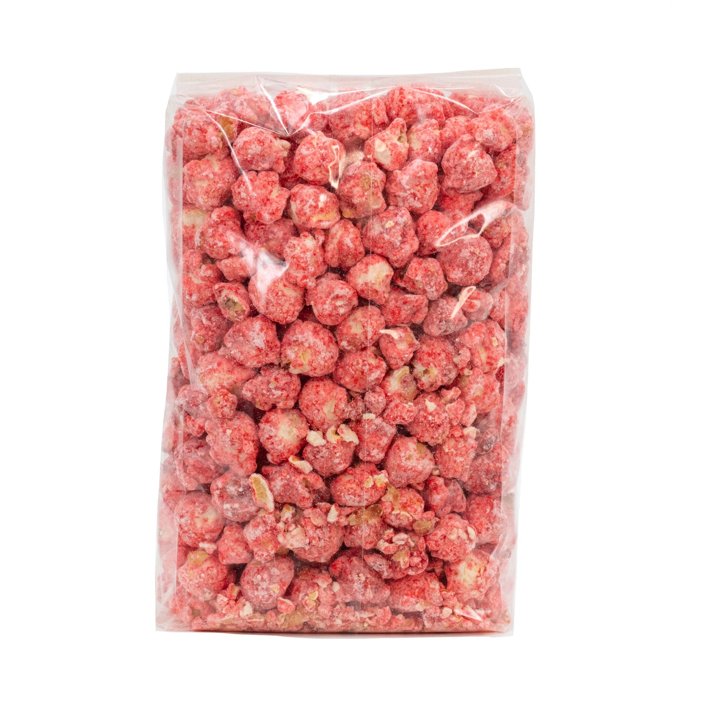Strawberry Shortcake Popcorn from HR Poppin' Snacks in an 8 oz bag, featuring pink popcorn with strawberry and shortcake flavor accents.