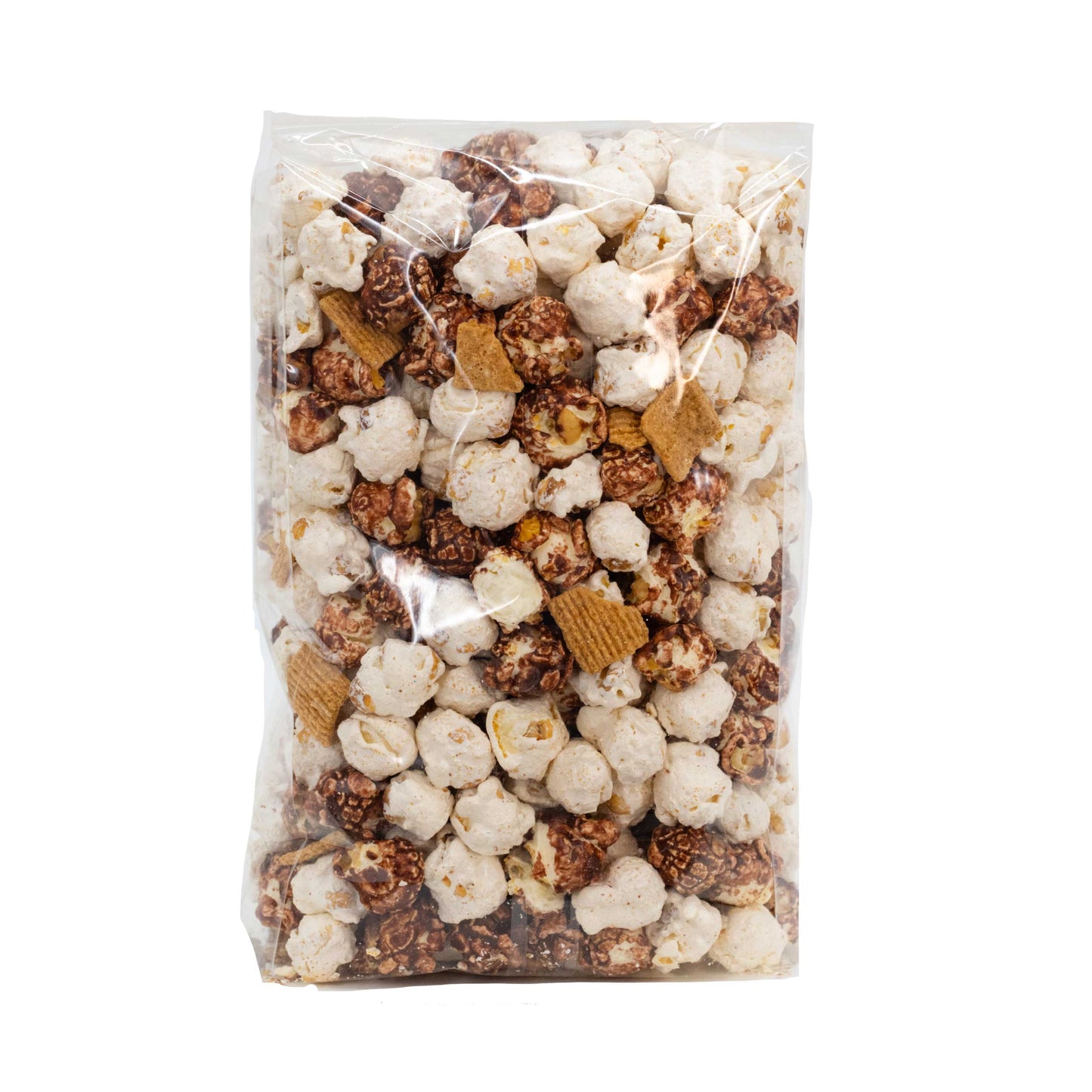 Sweet S'more popcorn in an 8 oz bag from HR Poppin' Snacks, featuring toasted marshmallows and chocolate flavors.