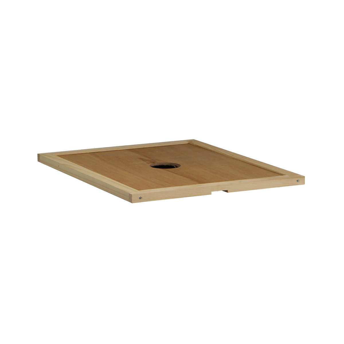 Galena Farms Amish-made 10-frame hive inner cover with round feeding hole, ready to use for beekeeping hive assembly.