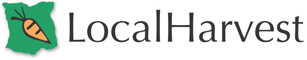 Logo of LocalHarvest featuring a stylized carrot graphic on a green background to the left of the text LocalHarvest.