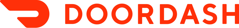 The image shows the DoorDash logo, featuring a stylized red letter D followed by the word DOORDASH in bold red uppercase letters.
