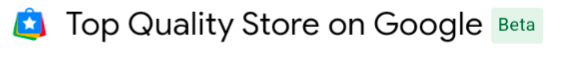 Badge with a shopping bag icon and a star reads Top Quality Store on Google. The word Beta is to the right.