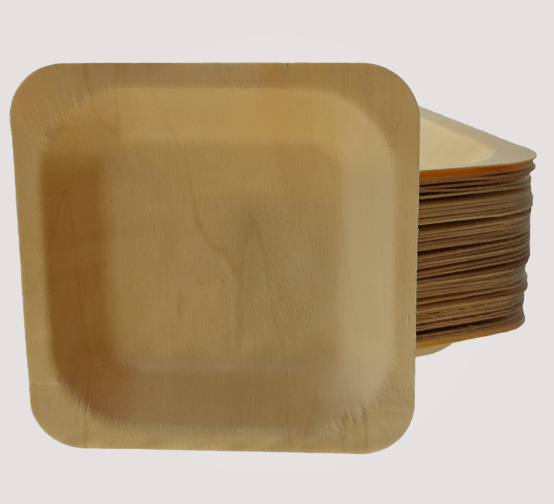 Set of 7-inch square wooden plates by MicRic, eco-friendly bamboo and palm leaf material, ideal for eco-conscious dining, 300 pack.