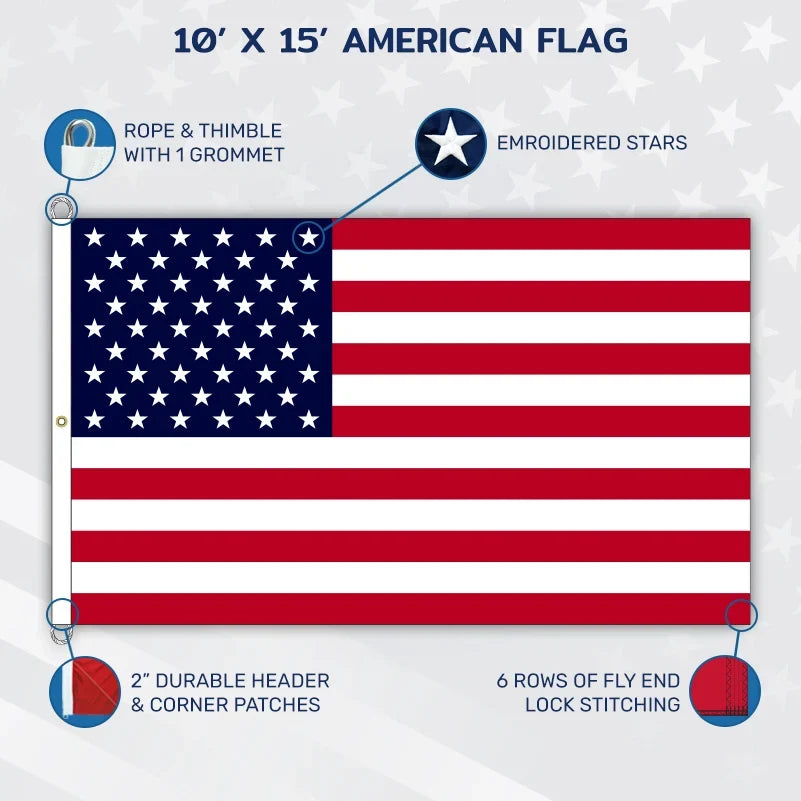 Liberty™ Nylon American flag 10x15 inches by Flagman of America, made in the USA, suitable for outdoor display.