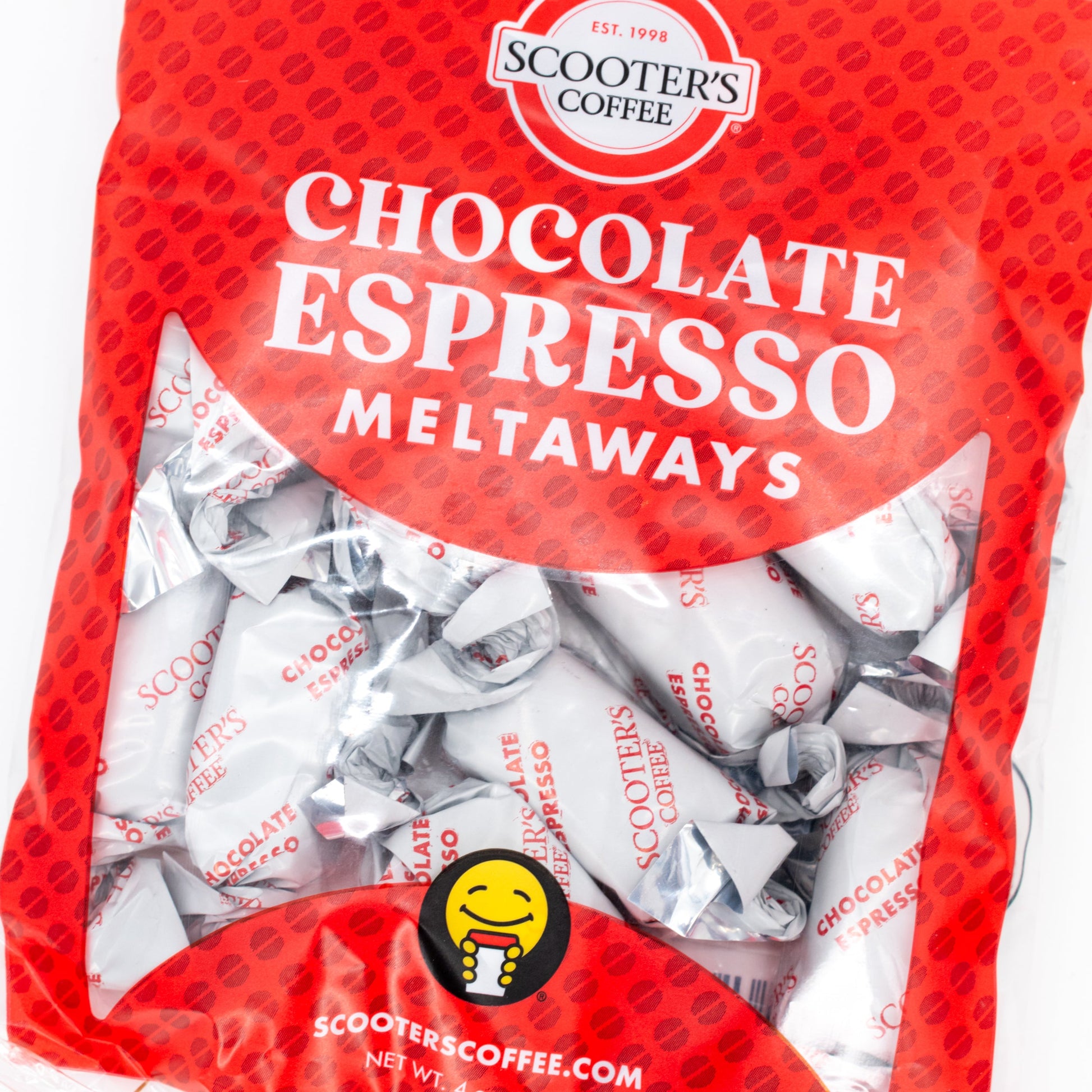 Chocolate espresso meltaways from Scooters by Baker's Candies, 4 oz, featuring rich chocolate and coffee flavor.