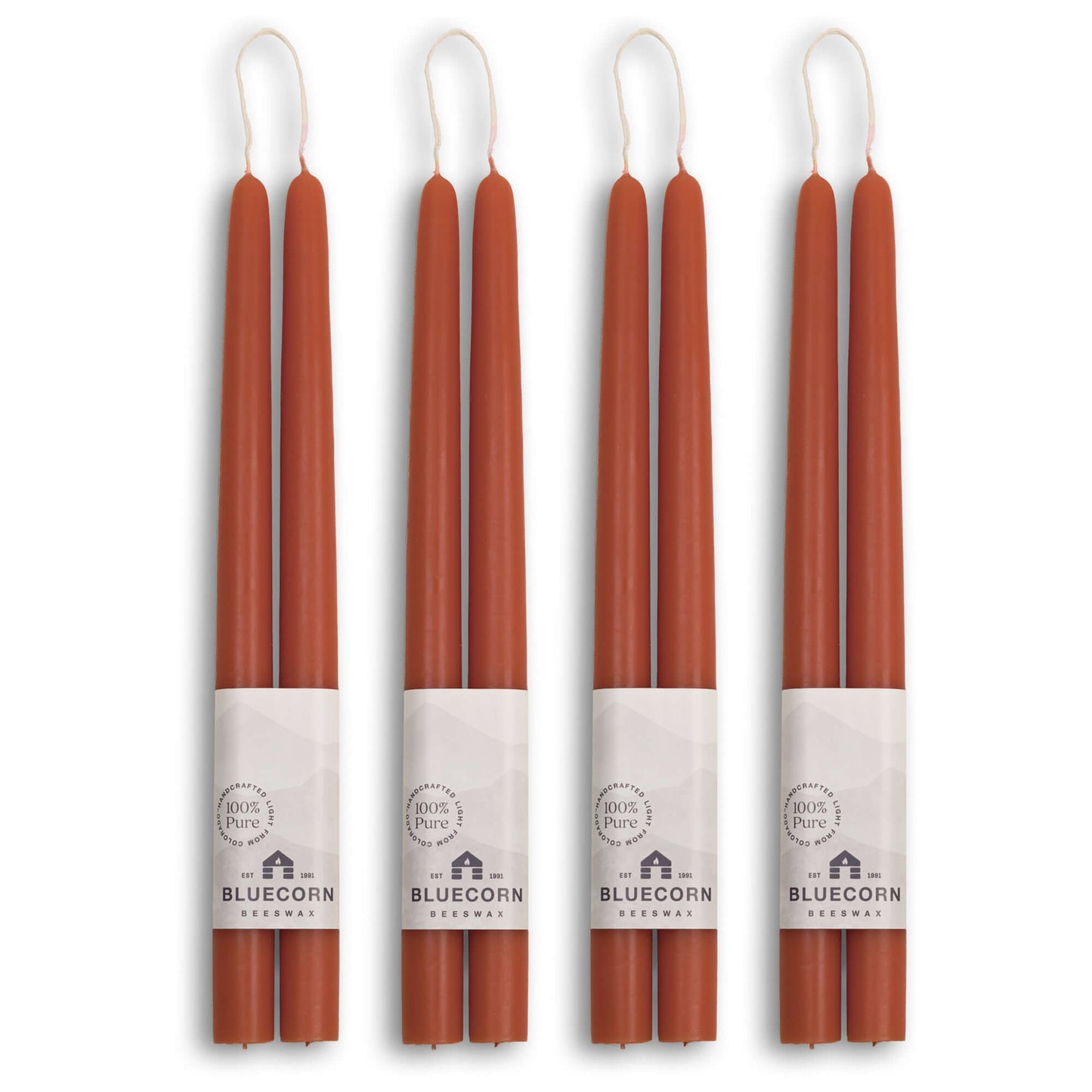 Bluecorn Candles beeswax taper candles, 12-inch terracotta blue, hand-dipped, bulk 4-pair bundle, natural and eco-friendly.