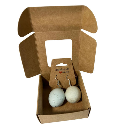 Celadon quail egg earrings by Quailkeeper, featuring natural quail egg charms with delicate detailing, crafted by Quailz.com.