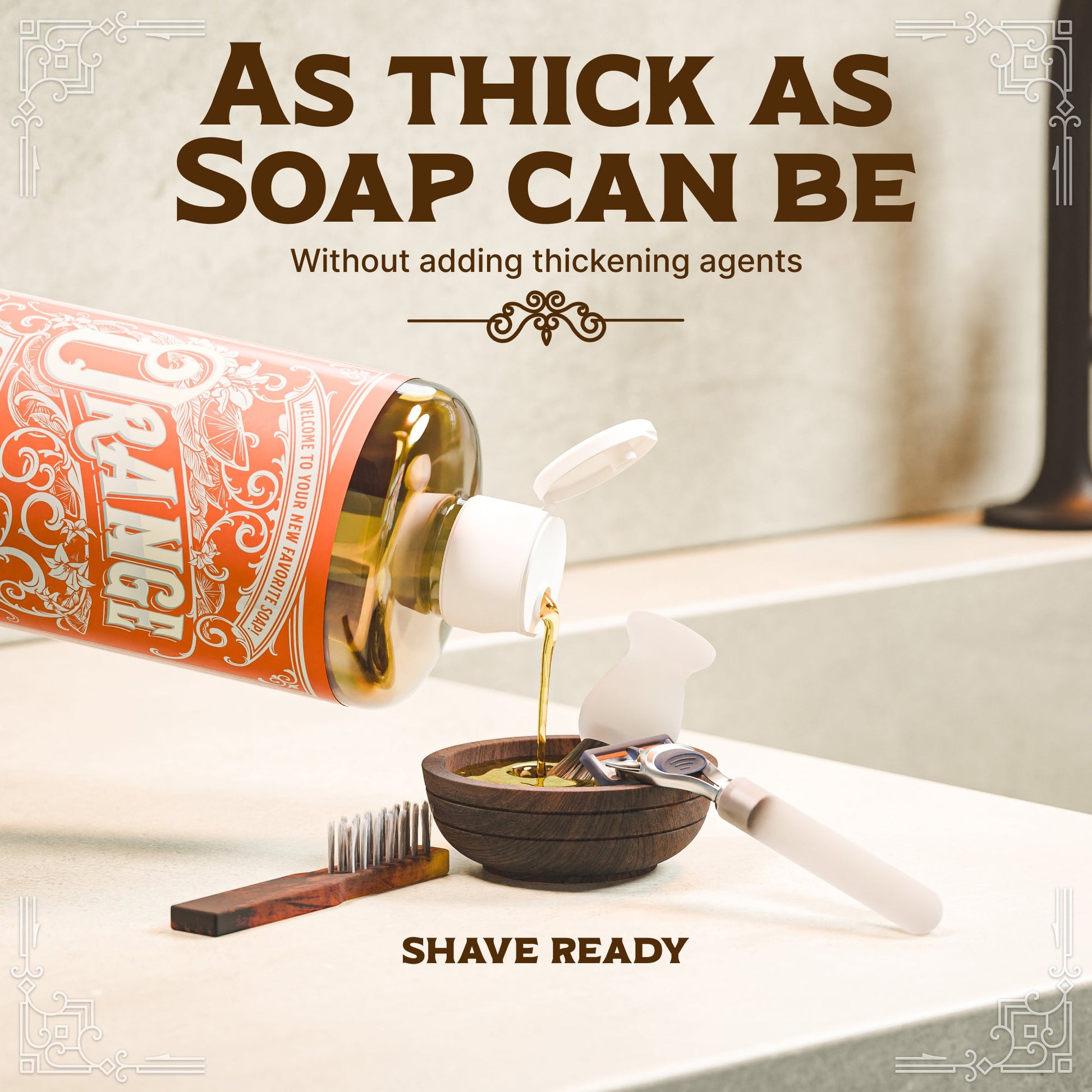 Orange Castile Soap by Carolina Castile Soap in a clear bottle with orange-colored liquid and a white pump dispenser.