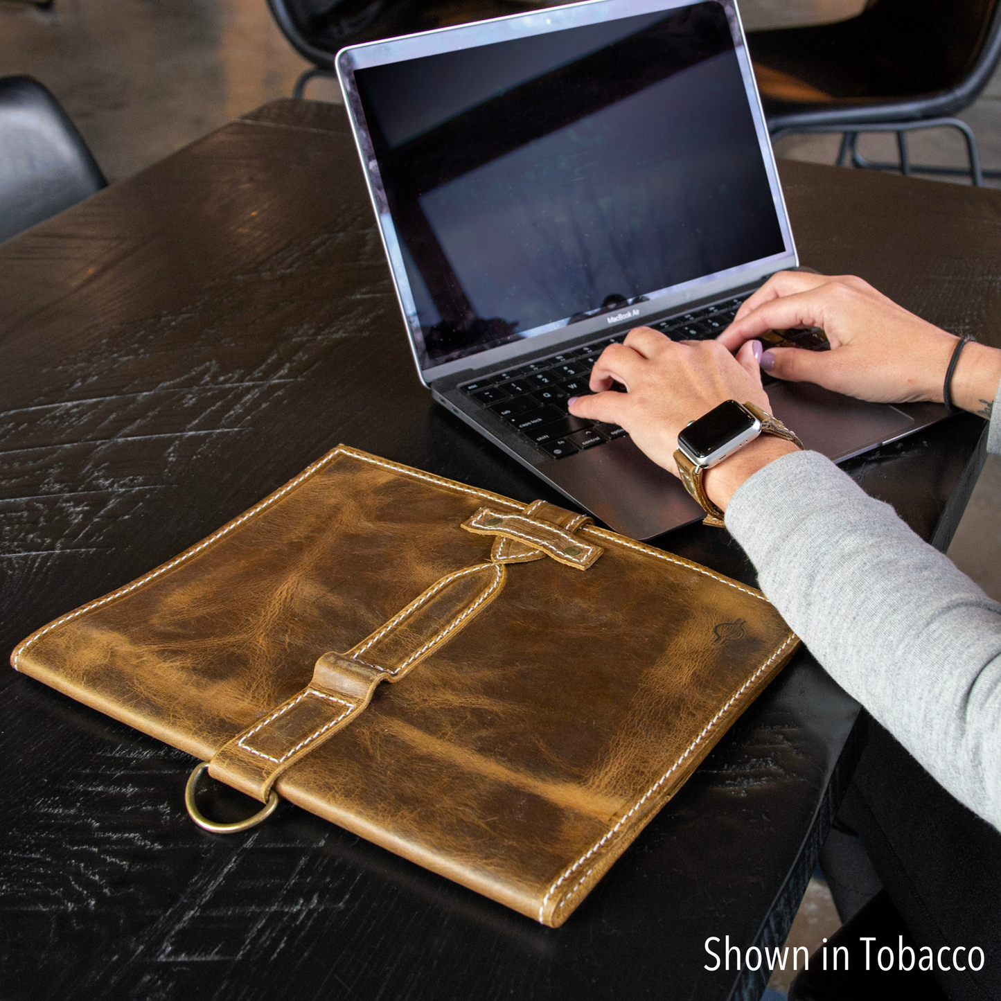 Large honey-colored journal cover by Rebekah Scott Designs featuring textured, stylish leather-style material.
