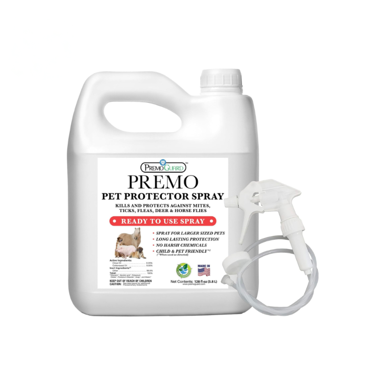 Pet Protector Spray by Premo Natural Products, plant-based non-toxic pest control spray for pets and home safety.