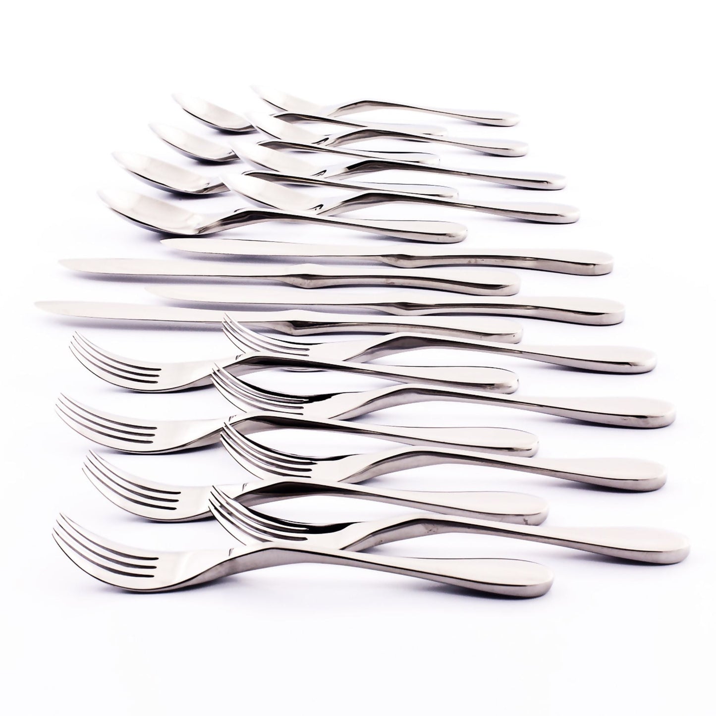 Knork Original 20-piece flatware set with forks, knives, spoons for four people, sleek stainless steel design.