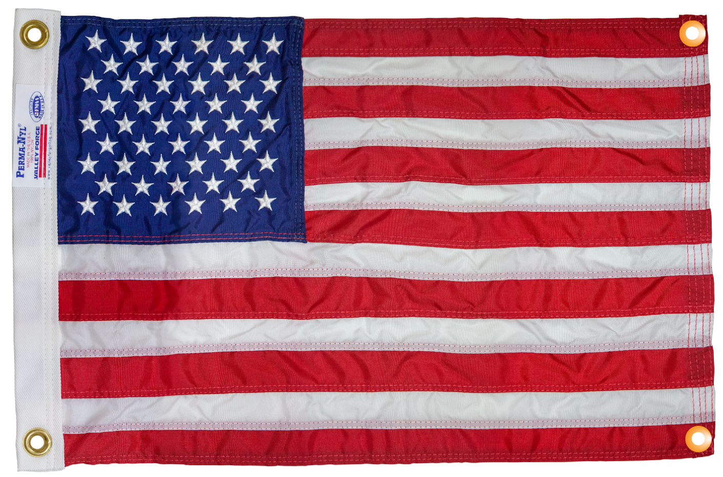 Nylon American flag wall safe with reinforced edge grommets, wall-mounted design, made in USA by Flagman of America.