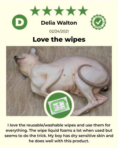 ReNewedPet 4-All Pets Reusable Pet Wipes for grooming, shown with a graphic of pet wipes and a clean, pet-friendly design.