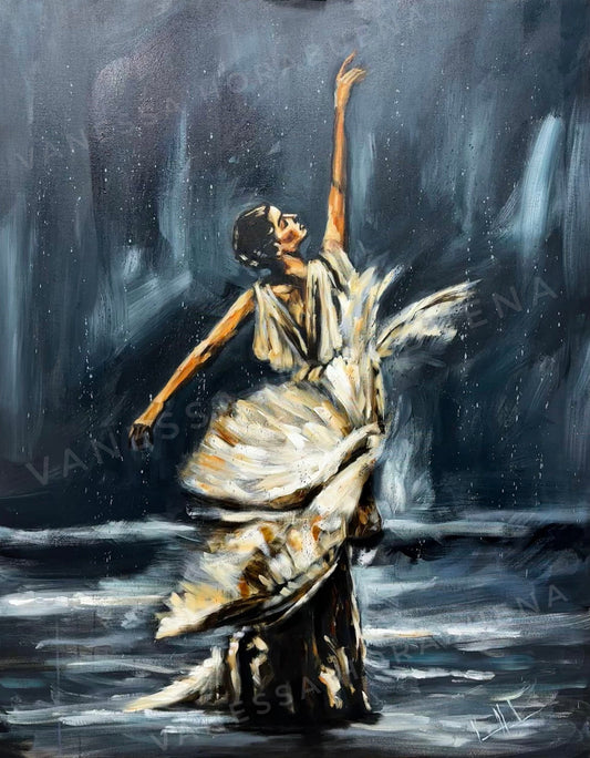 Women's art print titled "I’ll Praise You Through the Storm" by Vanessa Horabuena, featuring inspirational artwork with vibrant colors.